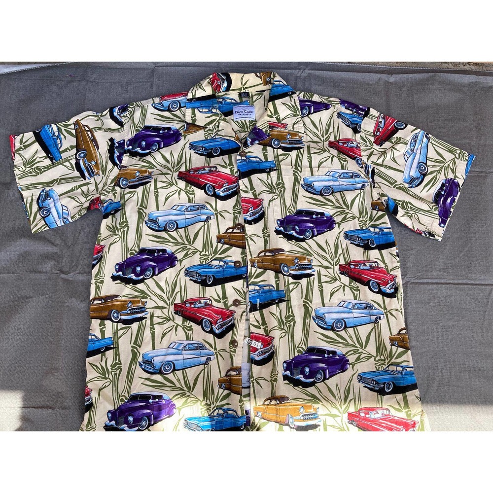 David Carey Originals Chevy Car Auto Themed Hawaiian Camp Shirt Size XL